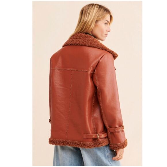 Hutch Rhys Moto Jacket Faux Leather Chestnut Size Small - Picture 2 of 8
